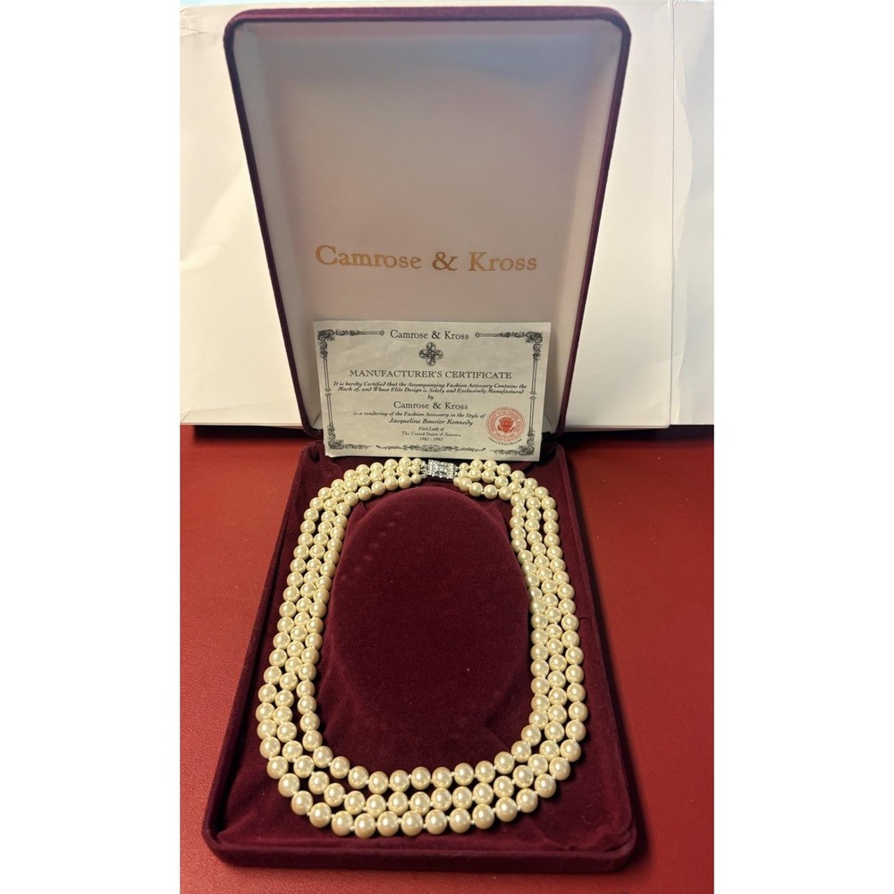 Vintage Camrose & Kross Jewelry Jacqueline Kennedy Triple Strand Pearls Necklace